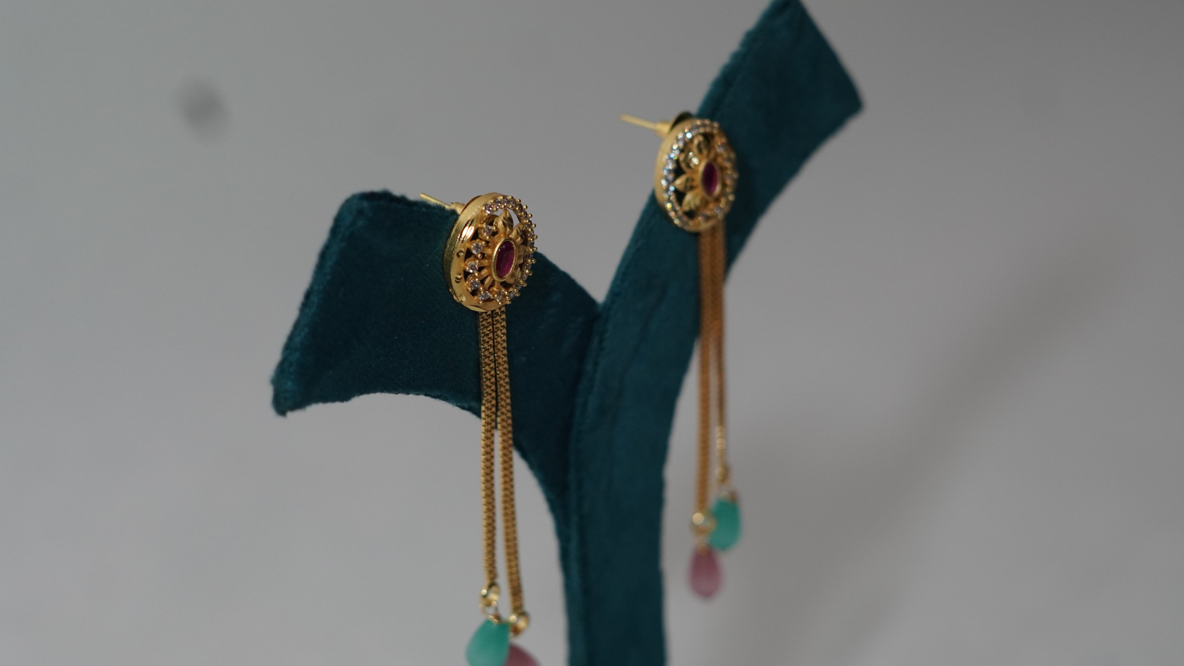 Elegant Gold-Tone Statement Earrings with Pastel Drop Accents