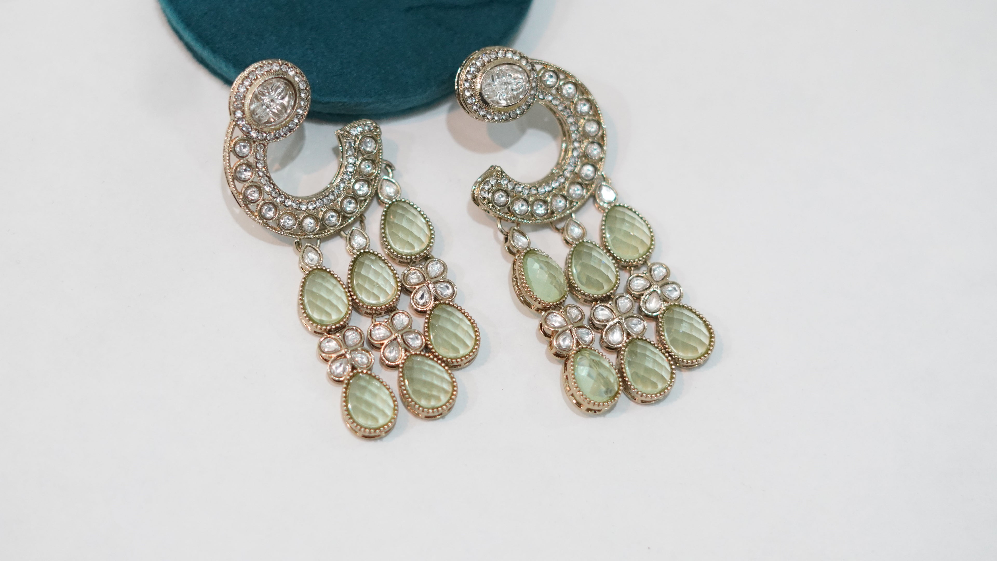 Mint Aura Pave Teardrop Earrings