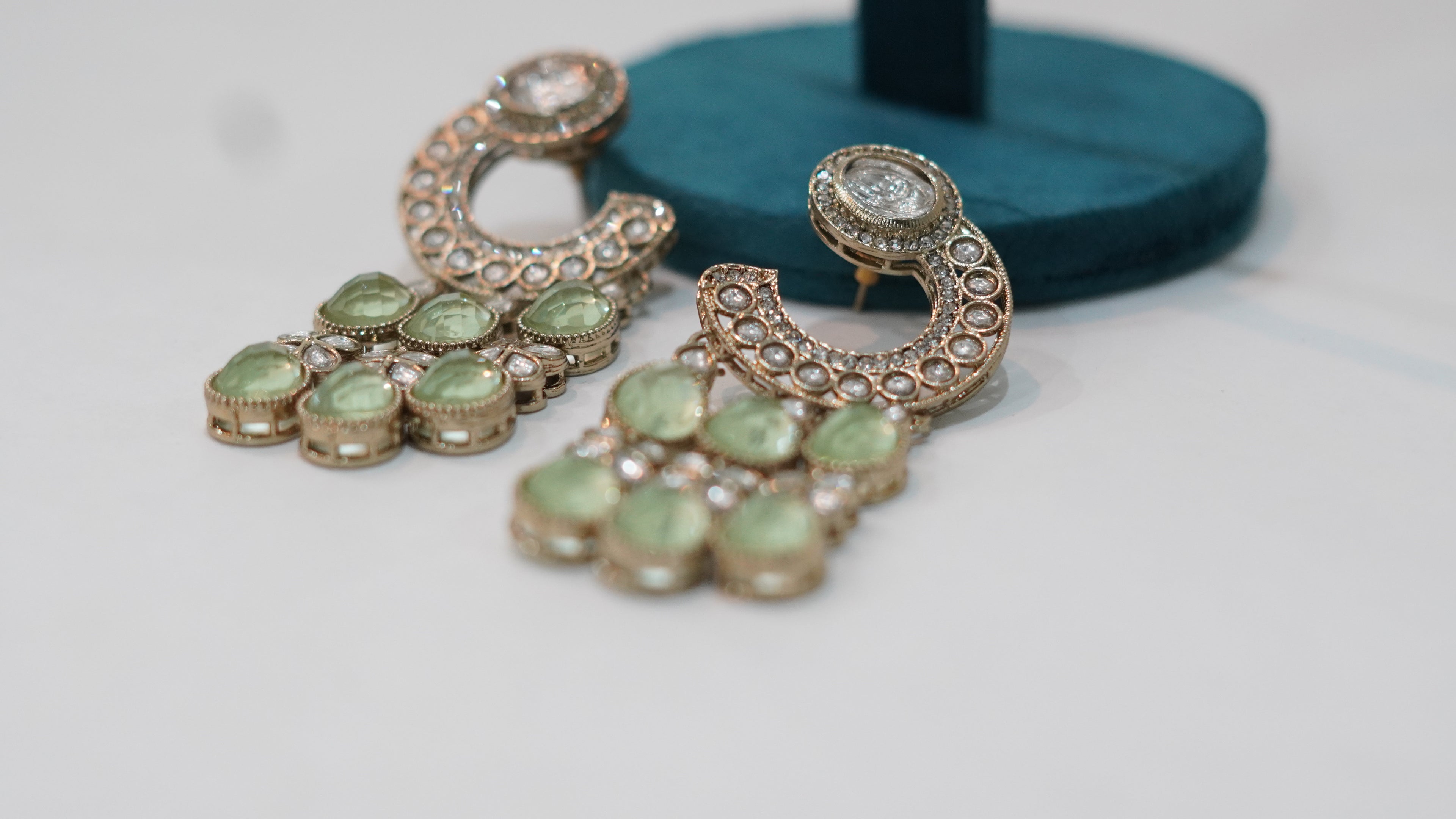 Mint Aura Pave Teardrop Earrings