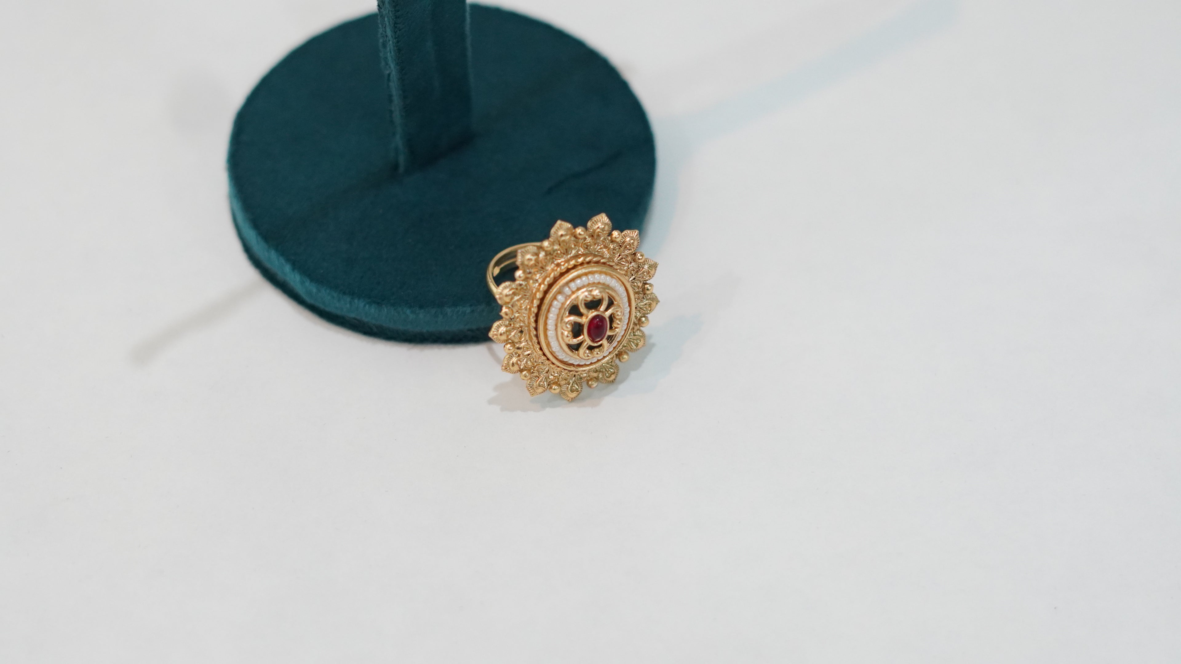 The Rajwada Sunburst: Ruby-Red & Seed Pearl Statement Ring