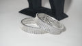 Dazzling Silver-Toned Honeycomb Lattice Kada Bangles Encrusted with Brilliant White Stones