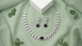 Silver-Plated Black Stone Floral AD Necklace with Matching Drop Earrings