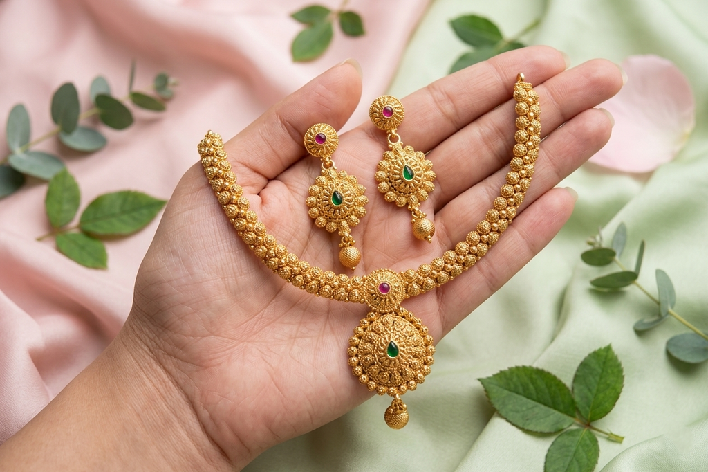 Golden Flora Medallion Necklace Set