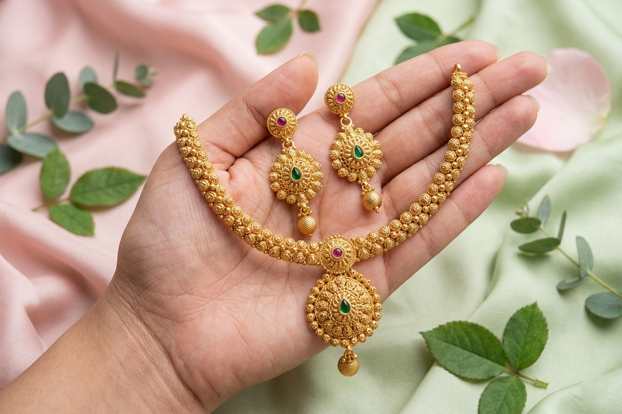 Golden Flora Medallion Necklace Set