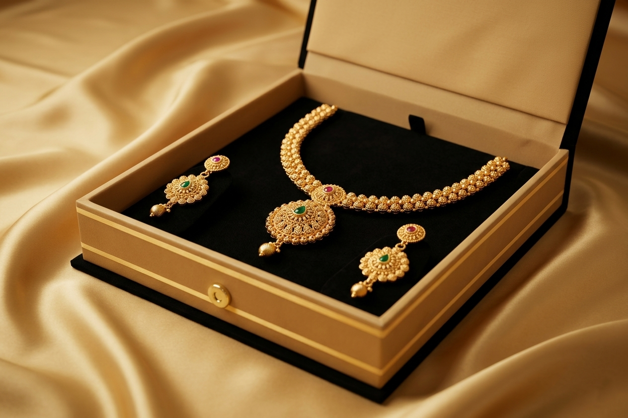 Golden Flora Medallion Necklace Set