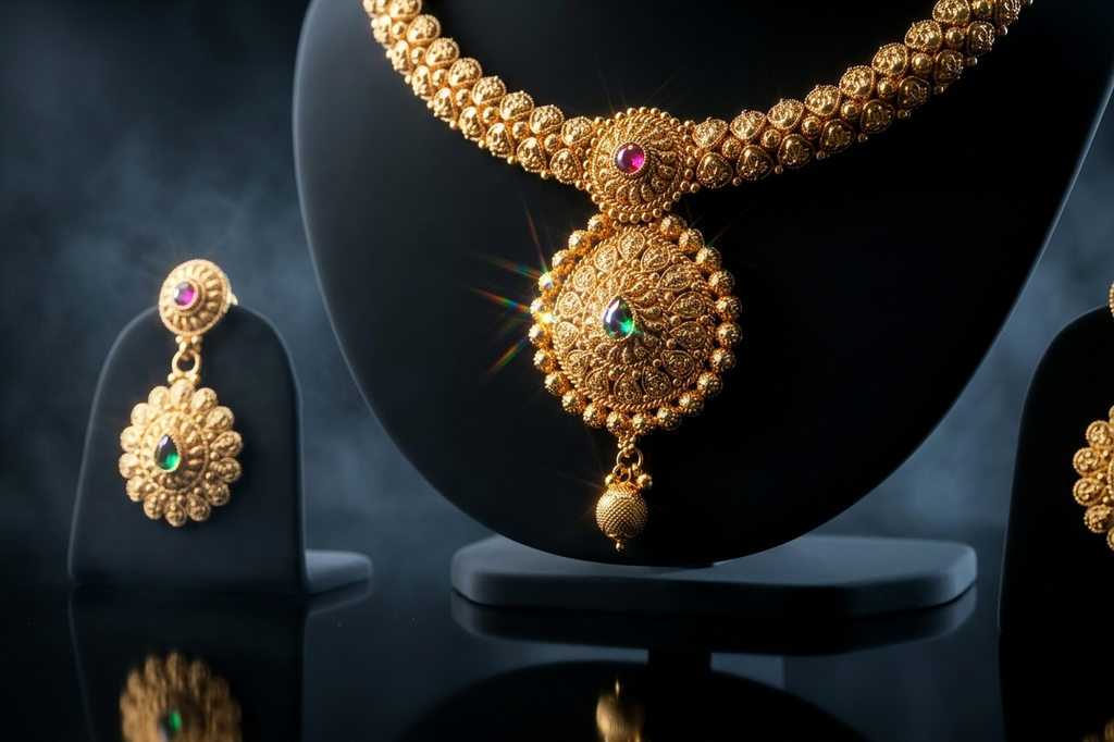 Golden Flora Medallion Necklace Set