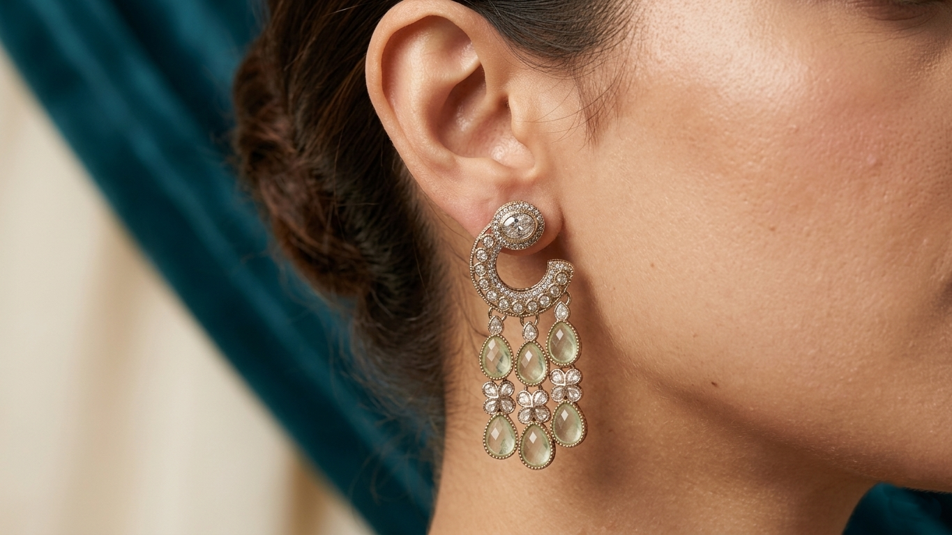 Mint Aura Pave Teardrop Earrings