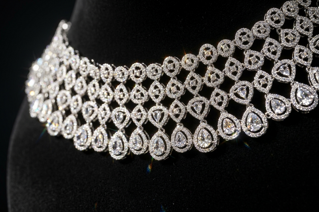 Elegant American Diamond Choker Necklace Set with Designer Earrings