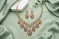 Luxury AD Pink Stone Teardrop Necklace & Earring Set – Gold Plated American Diamond Bridal & Party Wear Jewellery