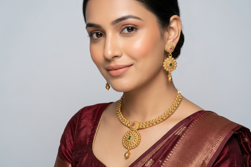 Golden Flora Medallion Necklace Set