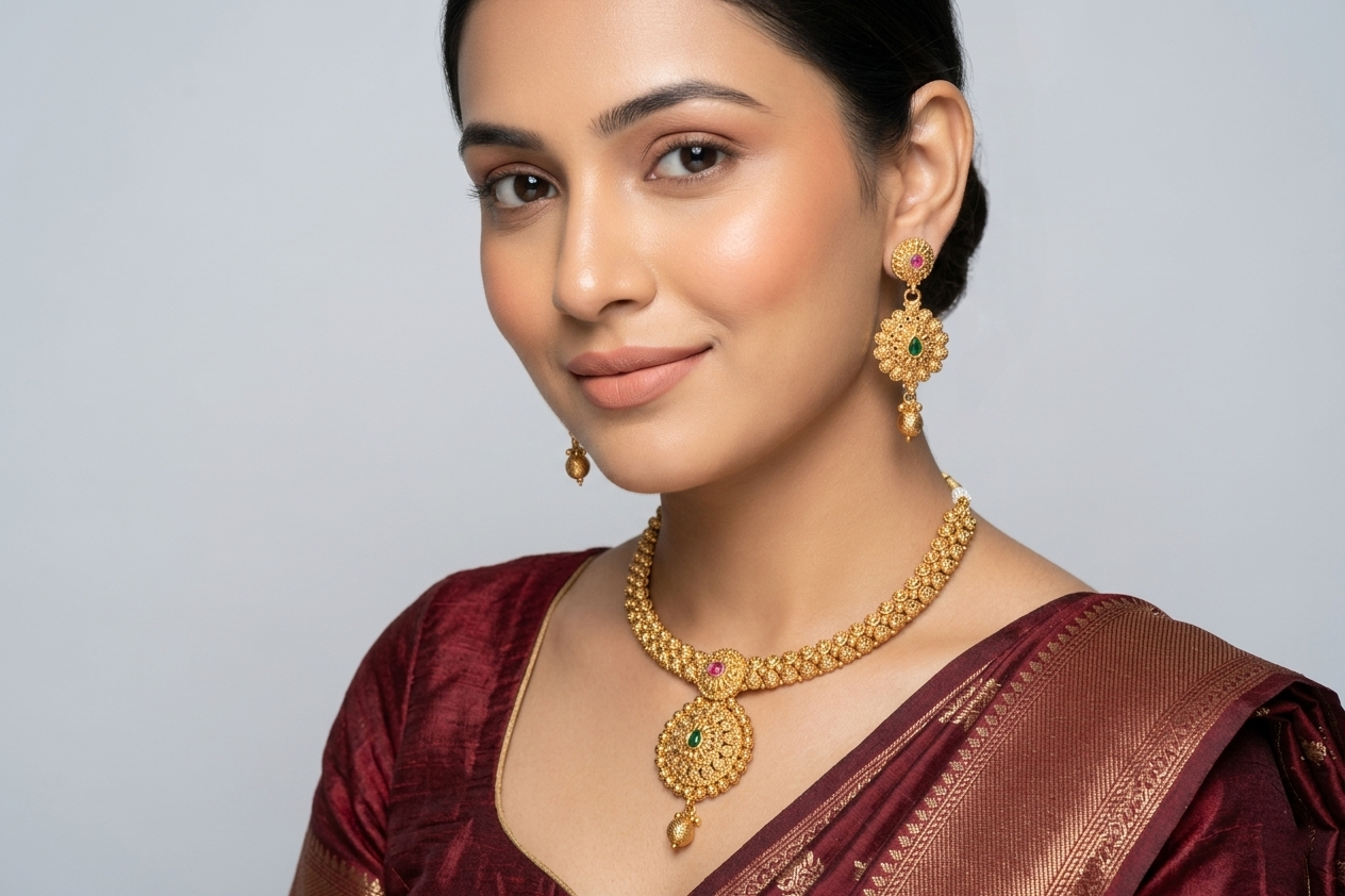 Golden Flora Medallion Necklace Set
