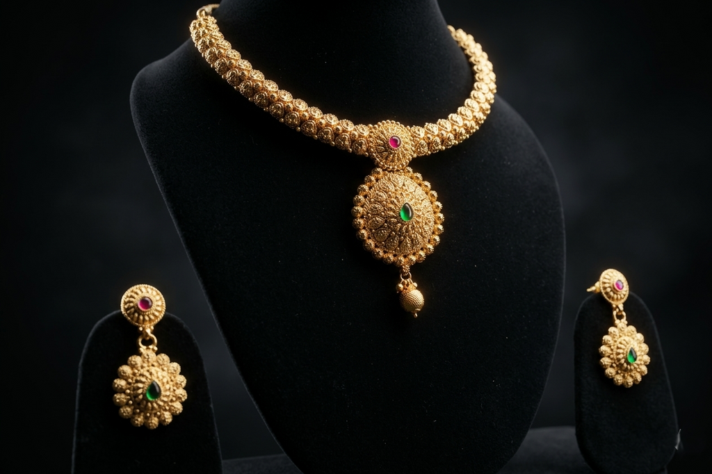 Golden Flora Medallion Necklace Set