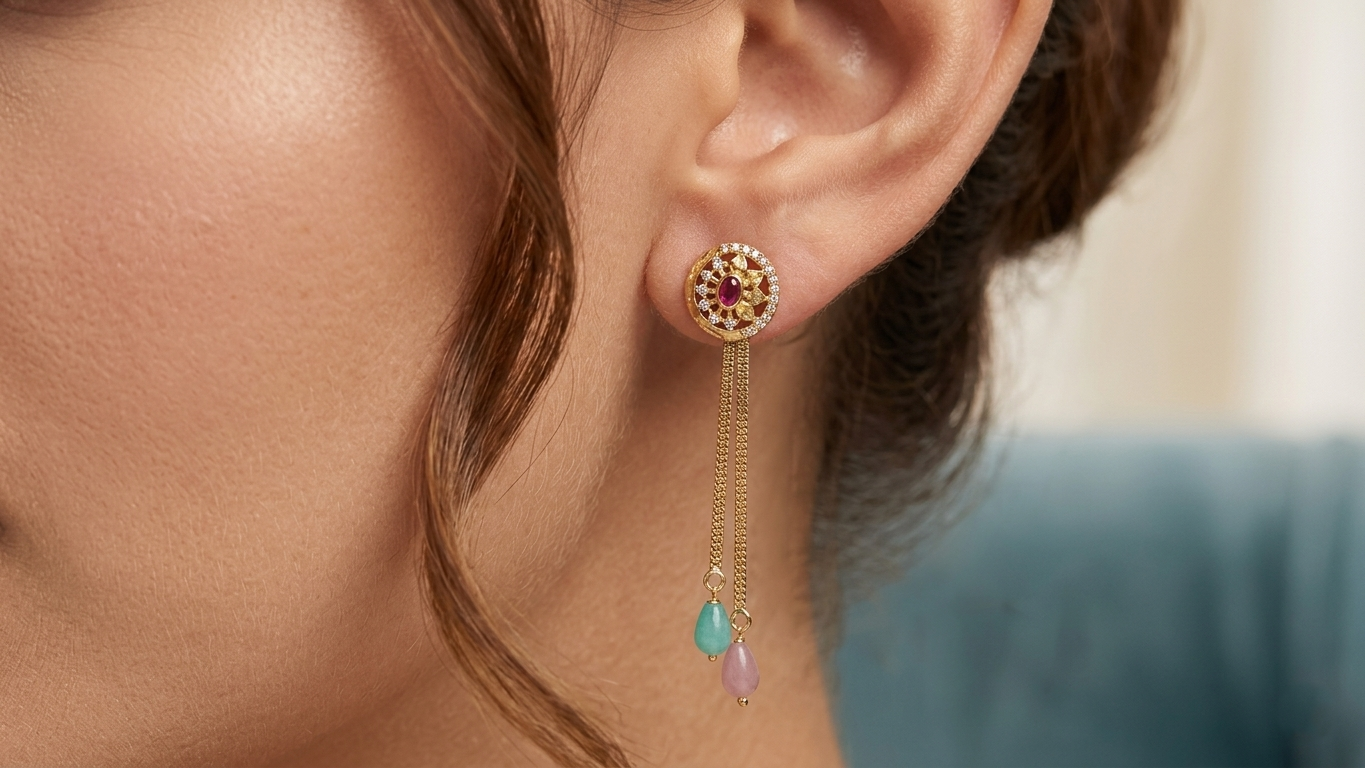 Elegant Gold-Tone Statement Earrings with Pastel Drop Accents