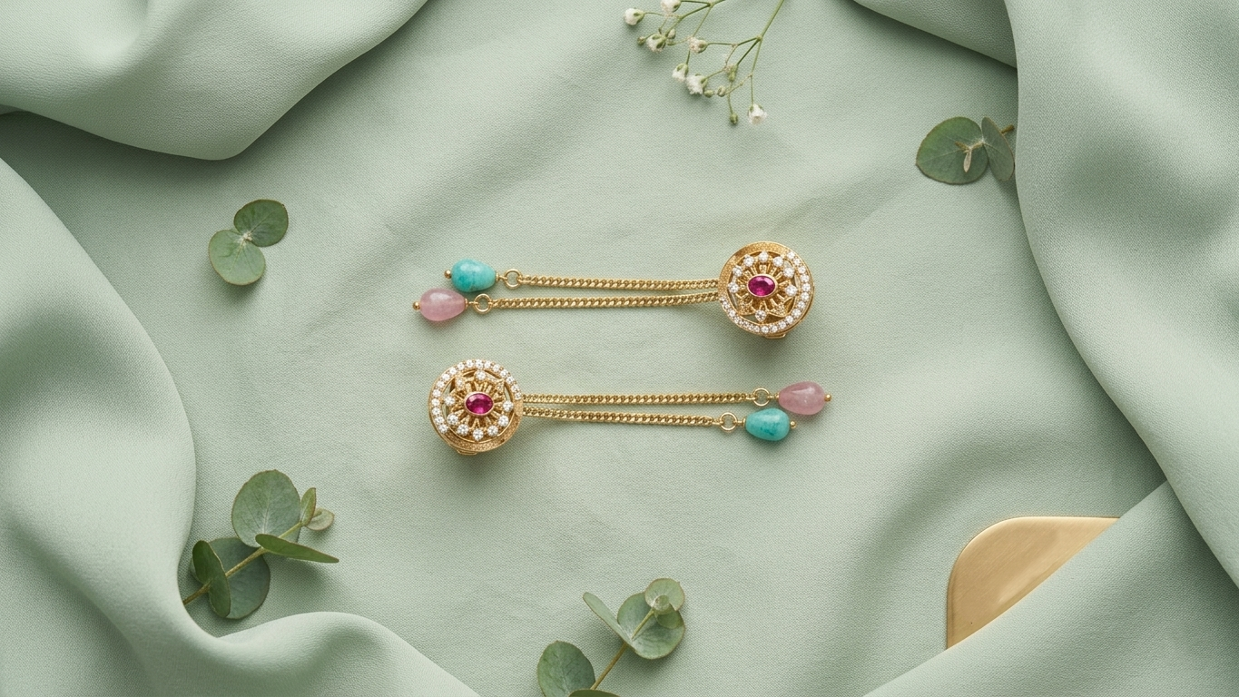 Elegant Gold-Tone Statement Earrings with Pastel Drop Accents