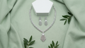 Dazzling Silver-Toned Marquise-Cut Leaf Pendant Necklace and Matching Chandelier Earring Set